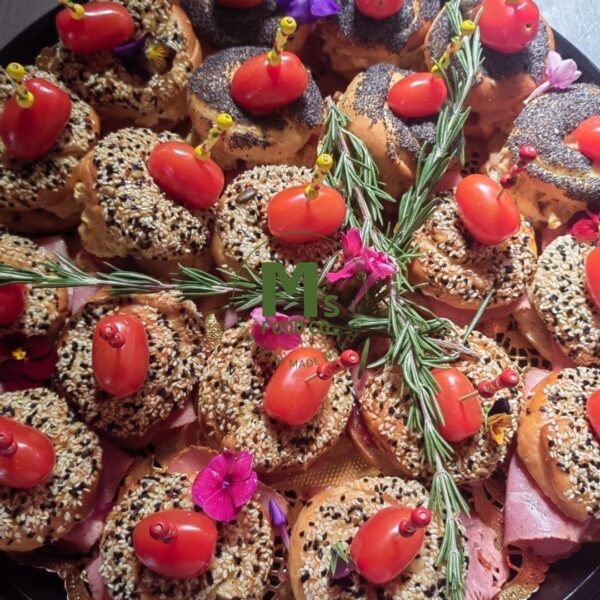 Gourmet bagel platter Cape Town with salmon, roast beef, chicken and vegetarian fillings